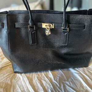 Elegant Black Leather Tote Bag large